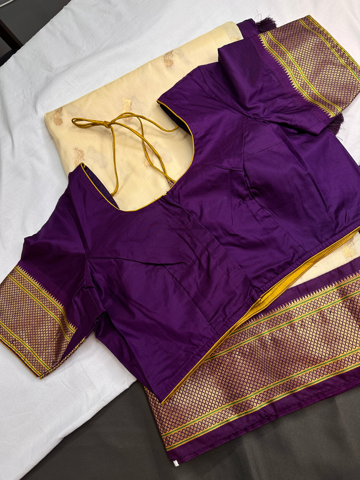 Semi Gadwal Silk Paithani Off White Purple Saree - SR001105