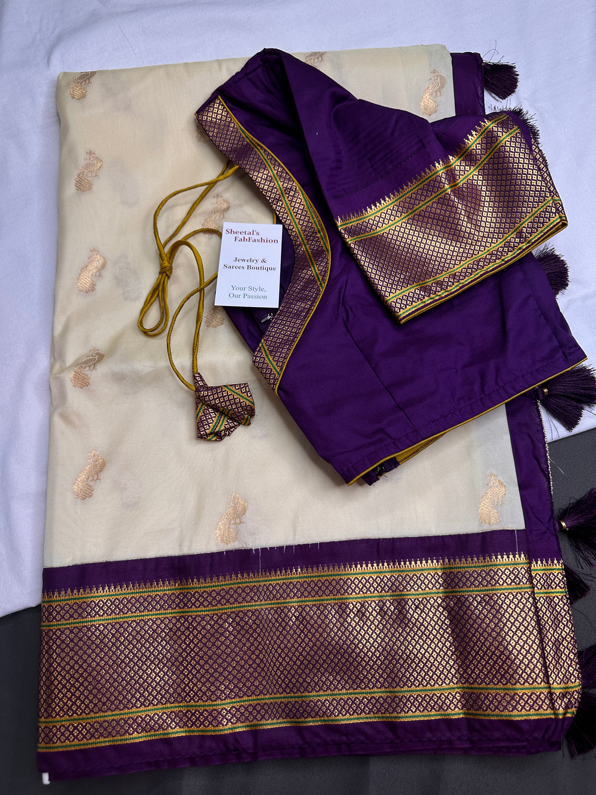 Semi Gadwal Silk Paithani Off White Purple Saree - SR001105