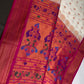 Semi Gadwal Silk Paithani White Pink Saree - SR001106