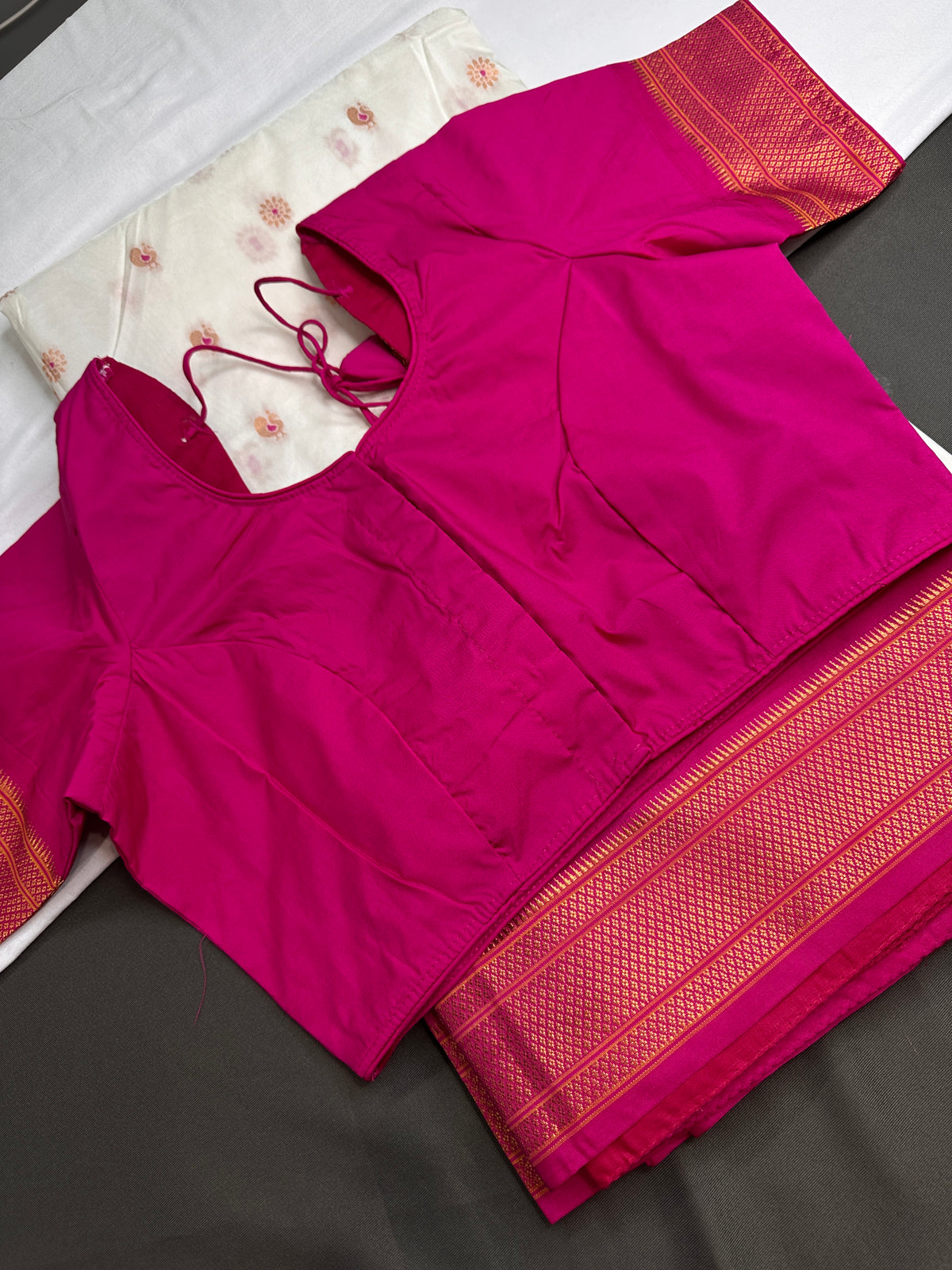 Semi Gadwal Silk Paithani White Pink Saree - SR001106