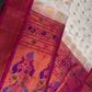 Semi Gadwal Silk Paithani White Pink Saree - SR001106
