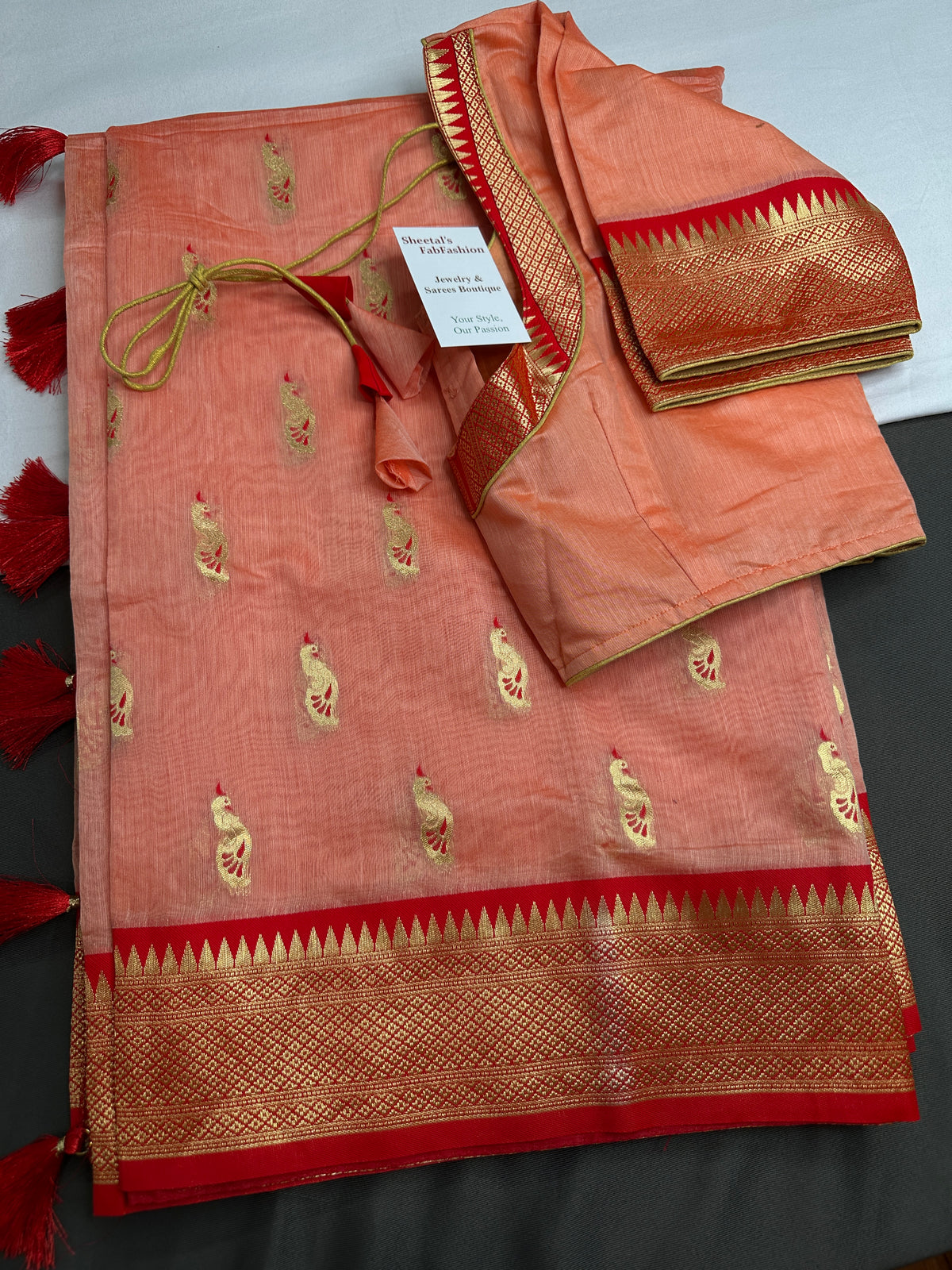Semi Gadwal Silk Paithani Peach Red Chanderi Saree - SR001107