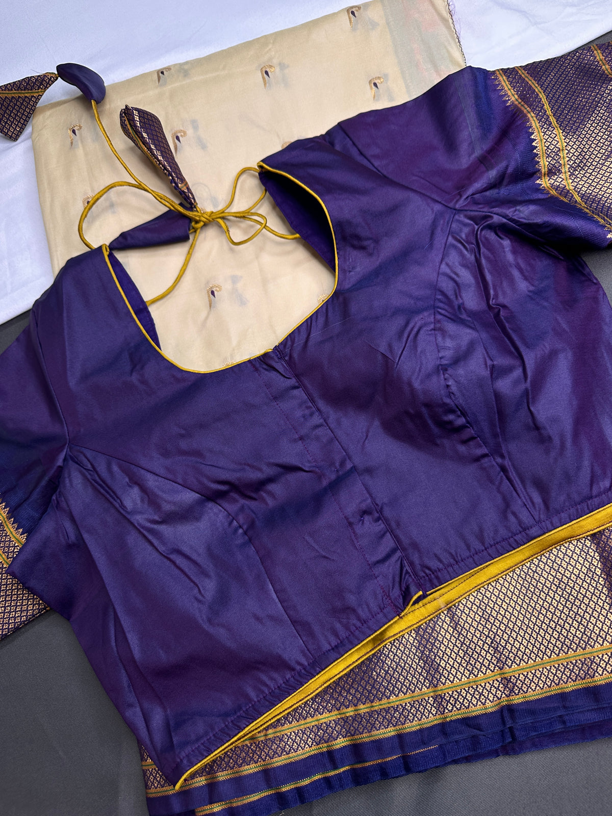 Semi Gadwal Silk Paithani Cream Purple Saree - SR001108