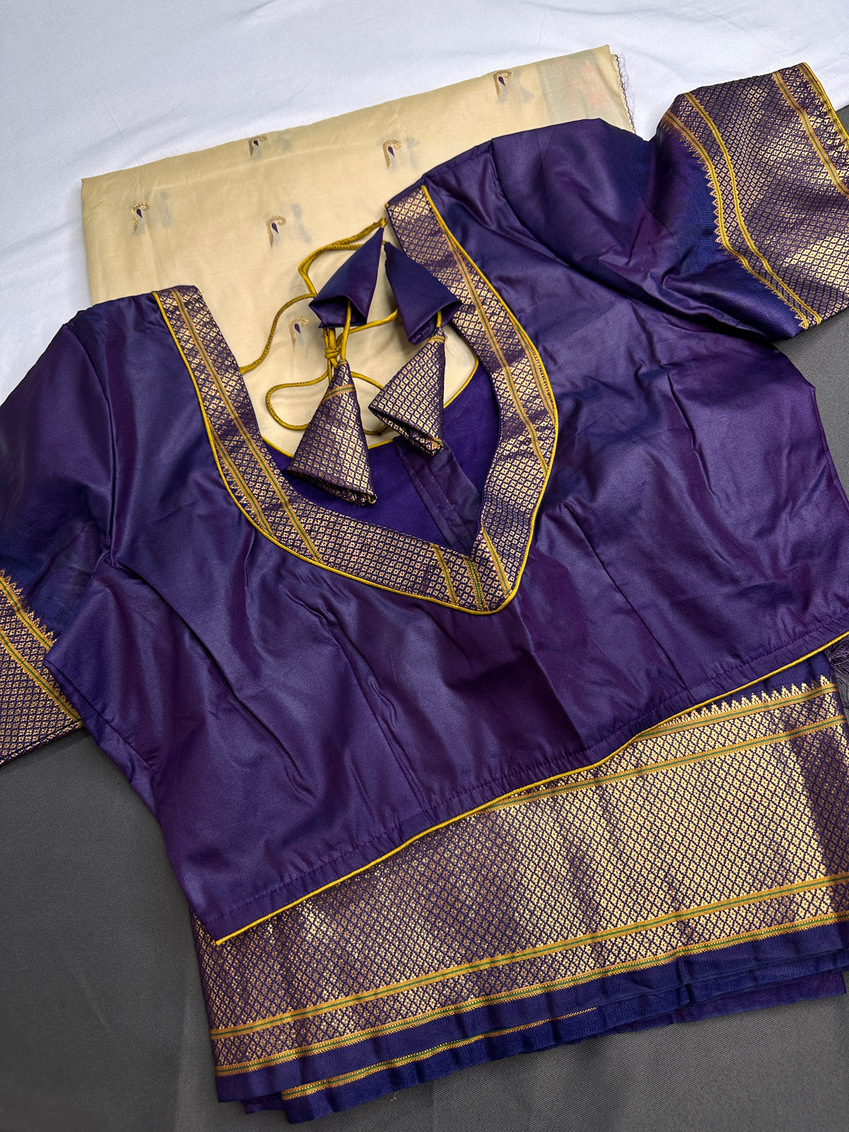 Semi Gadwal Silk Paithani Cream Purple Saree - SR001108