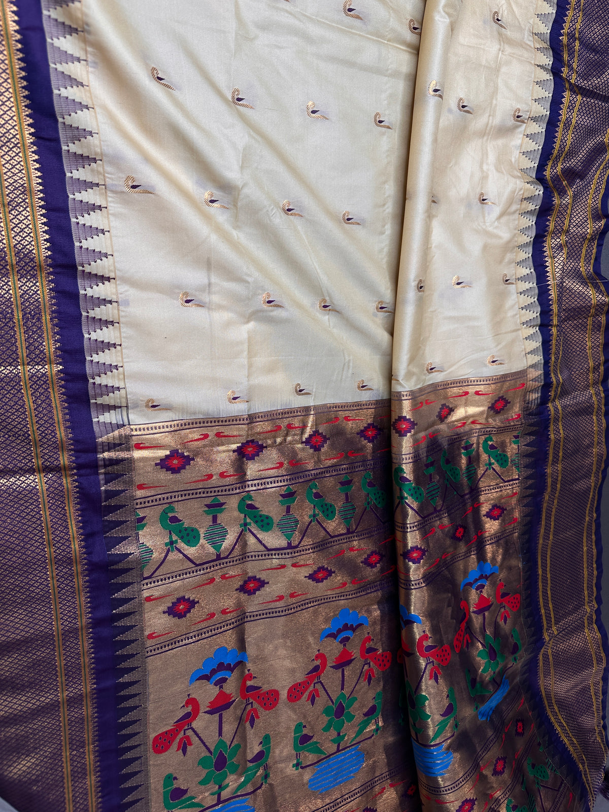 Semi Gadwal Silk Paithani Cream Purple Saree - SR001108