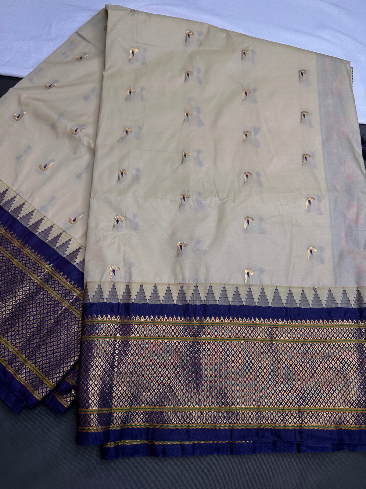 Semi Gadwal Silk Paithani Cream Purple Saree - SR001108