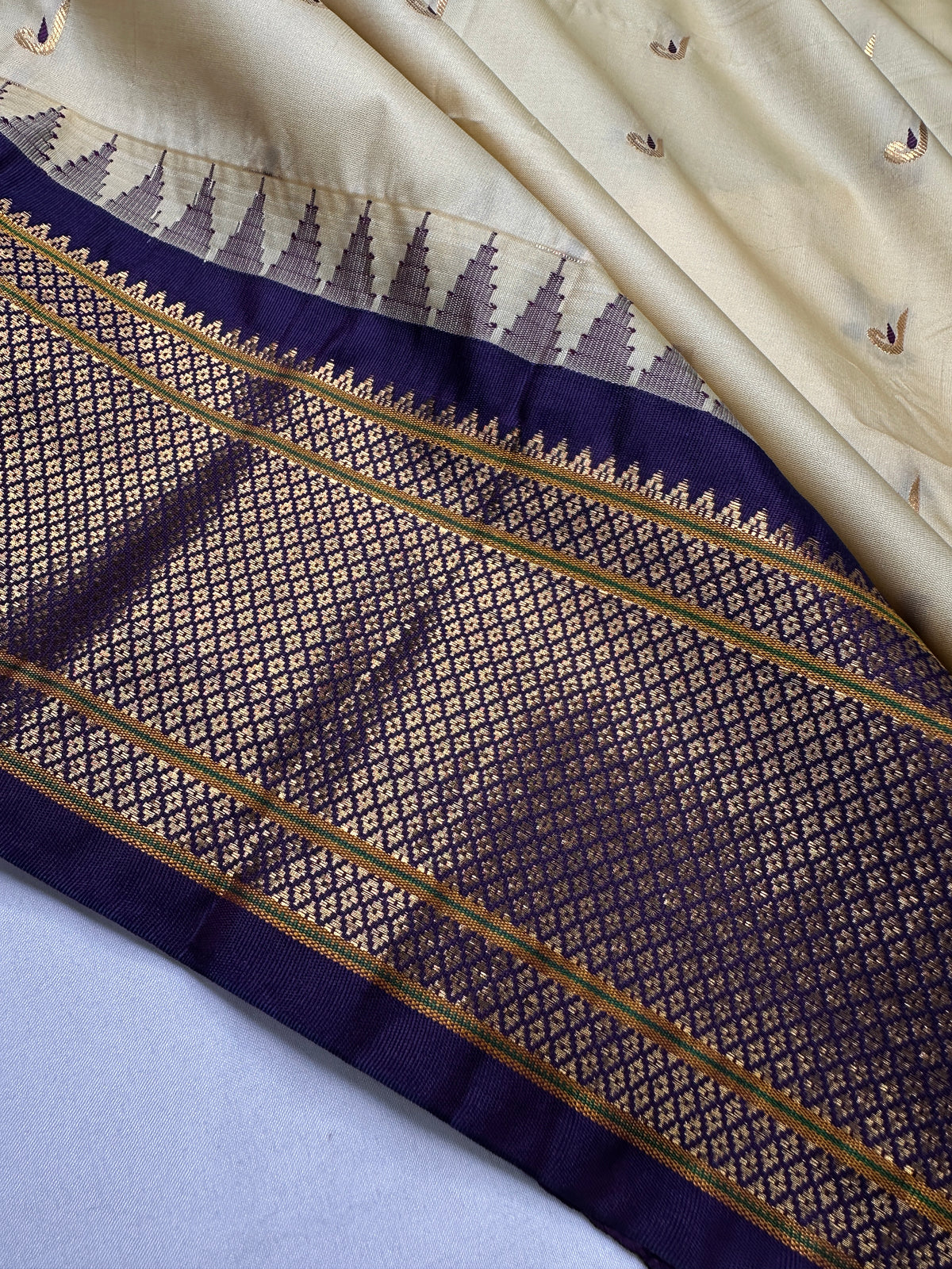 Semi Gadwal Silk Paithani Cream Purple Saree - SR001108