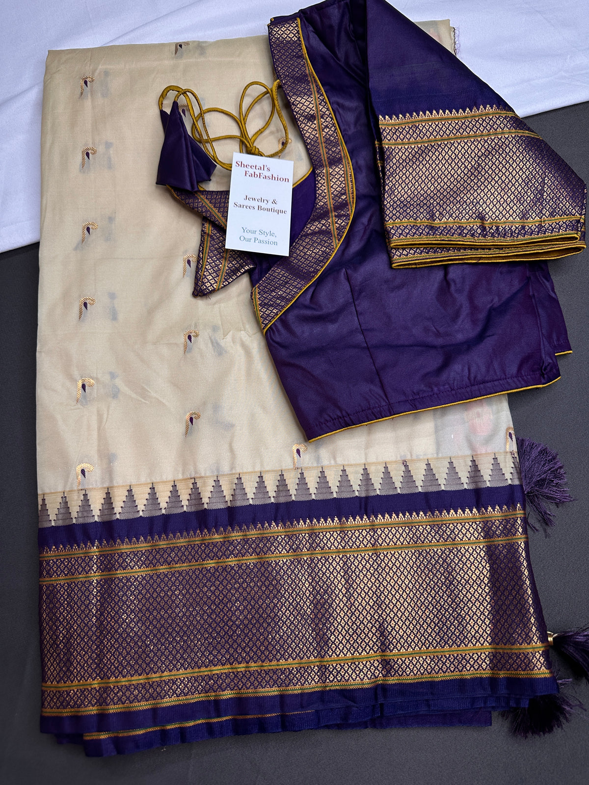 Semi Gadwal Silk Paithani Cream Purple Saree - SR001108