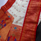 Semi Gadwal Silk Paithani Off White Red Saree - SR001109