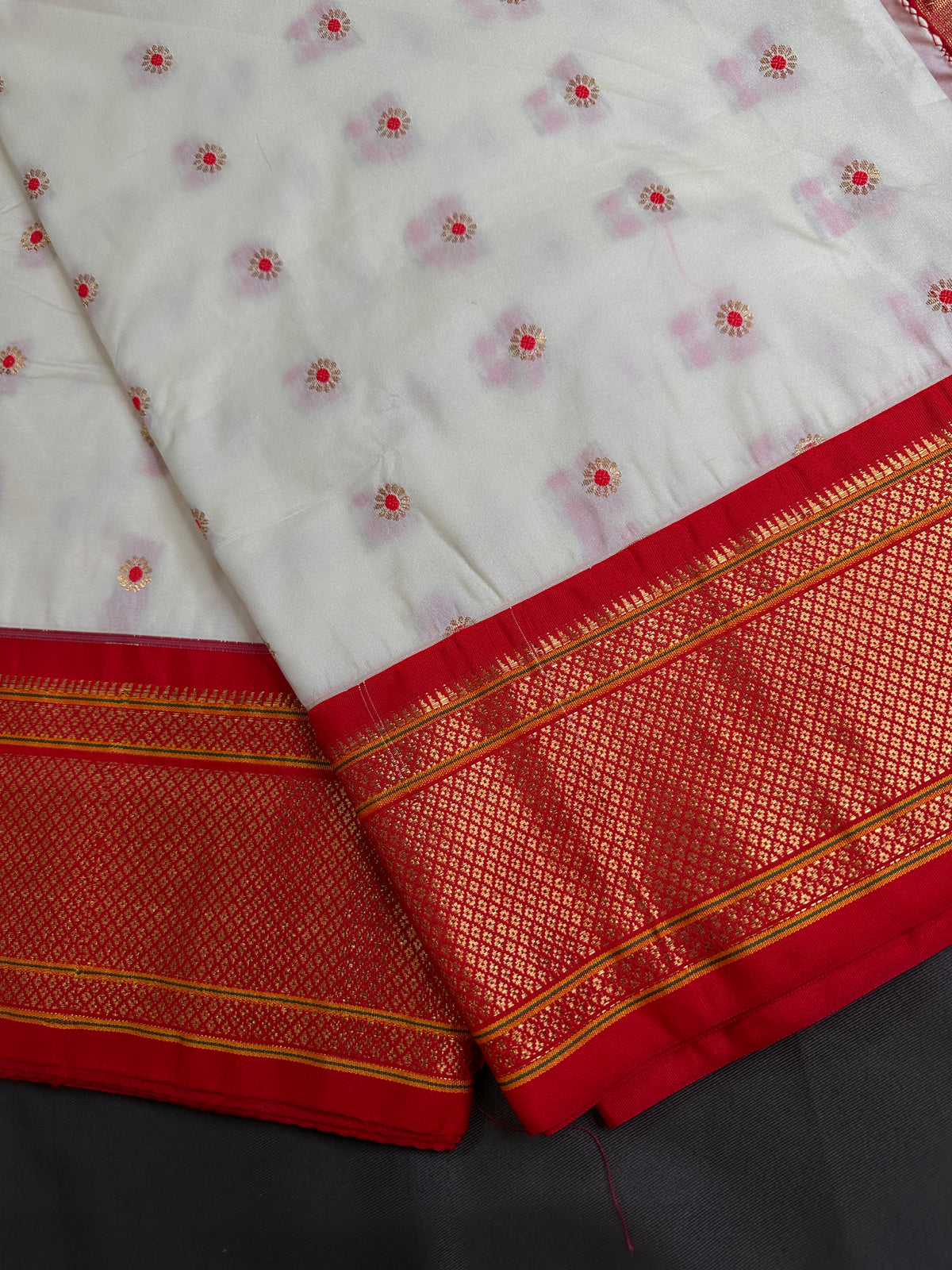 Semi Gadwal Silk Paithani Off White Red Saree - SR001109