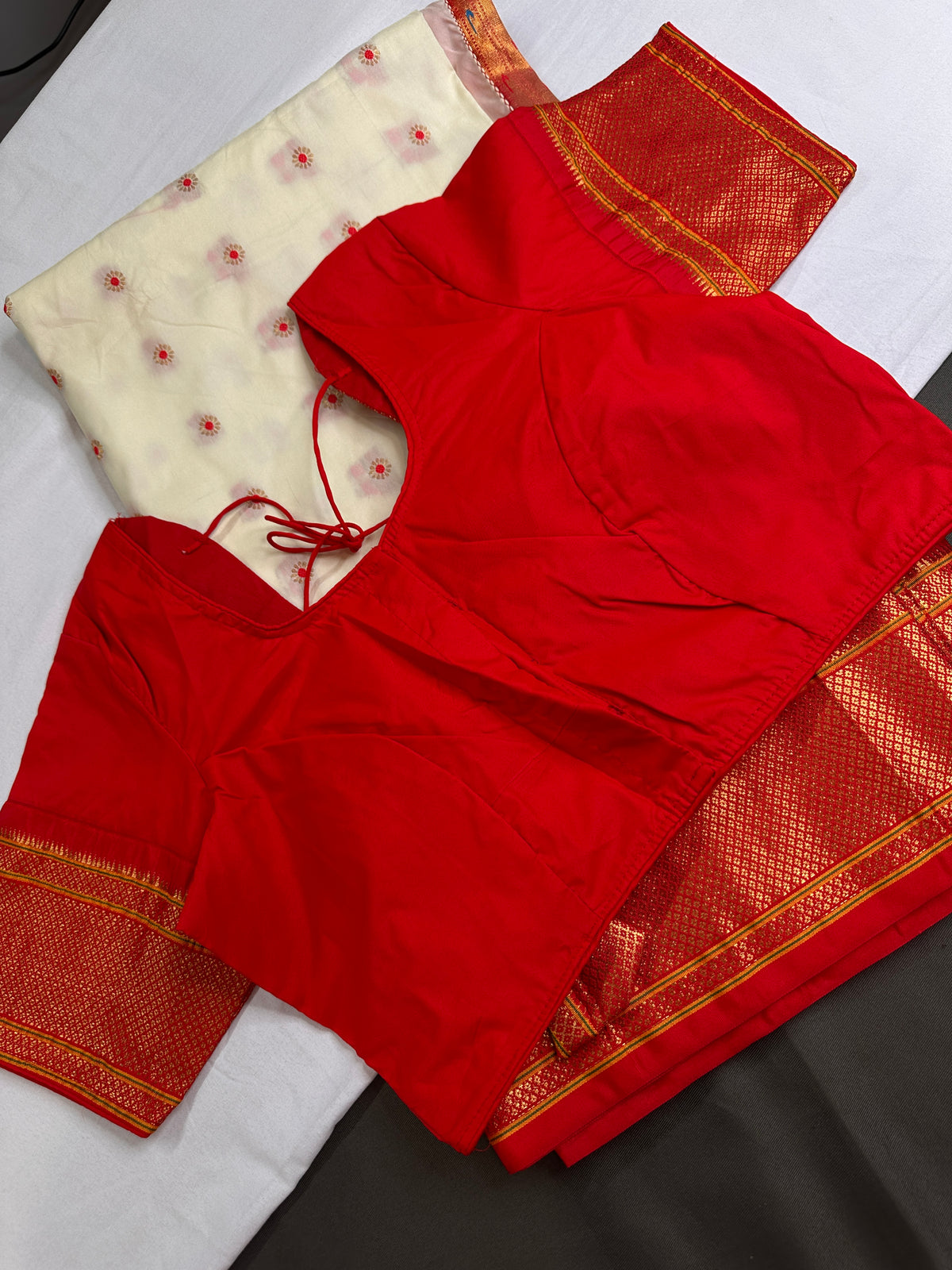 Semi Gadwal Silk Paithani Off White Red Saree - SR001109