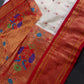 Semi Gadwal Silk Paithani Off White Red Saree - SR001109