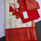 Semi Gadwal Silk Paithani Off White Red Saree - SR001109