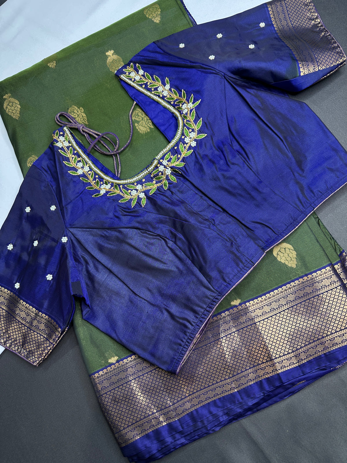 Dharmavaram Pattu Green Blue Semi Silk Saree - SR001111