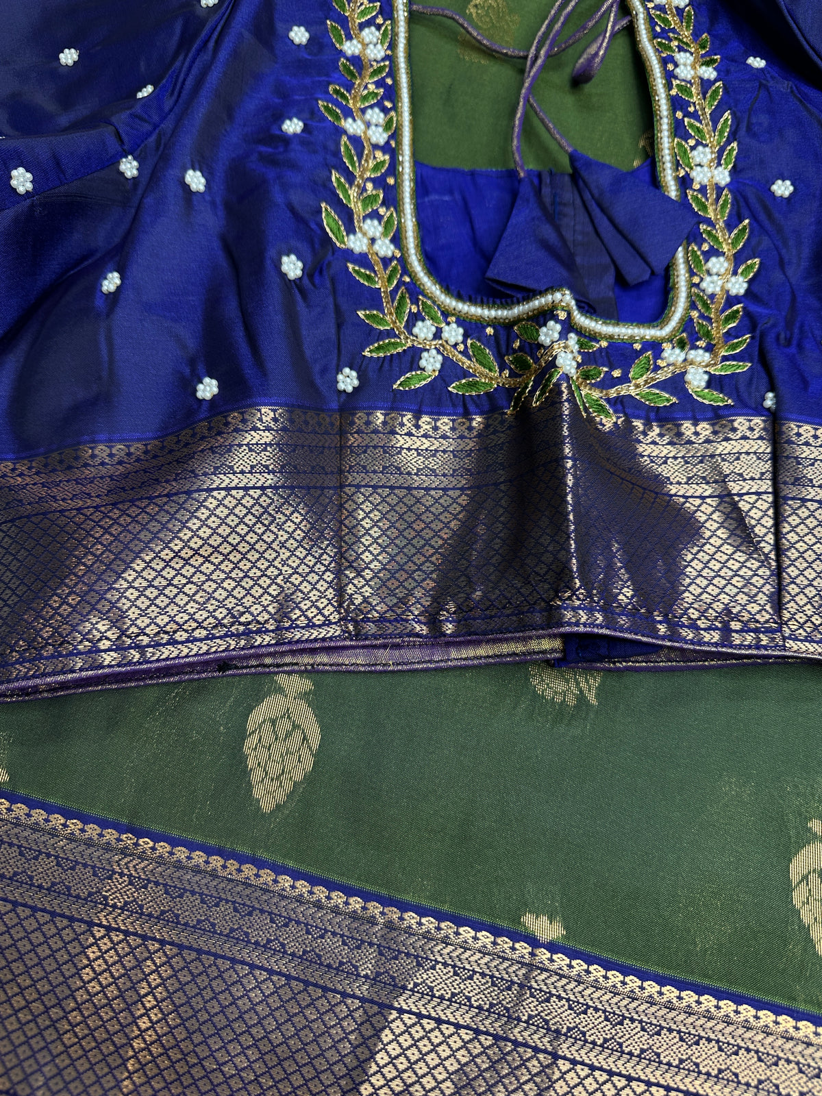 Dharmavaram Pattu Green Blue Semi Silk Saree - SR001111
