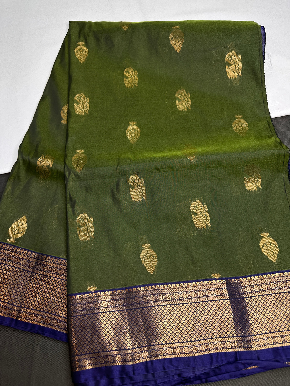 Dharmavaram Pattu Green Blue Semi Silk Saree - SR001111
