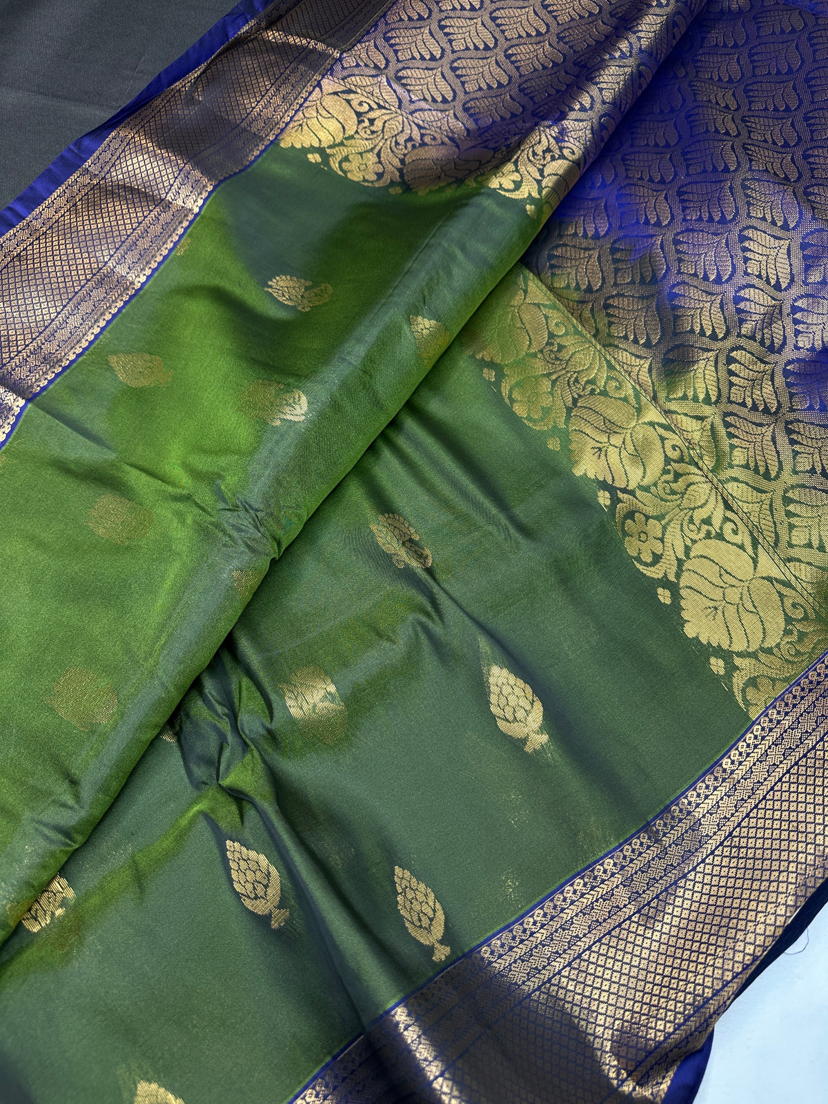 Dharmavaram Pattu Green Blue Semi Silk Saree - SR001111