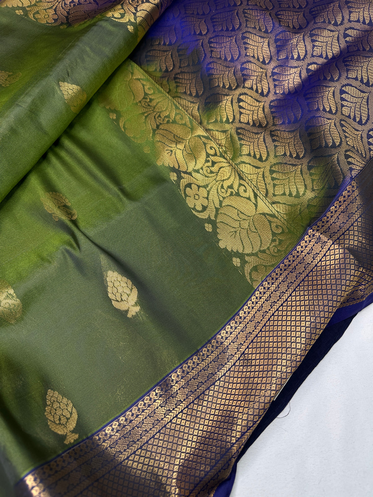 Dharmavaram Pattu Green Blue Semi Silk Saree - SR001111
