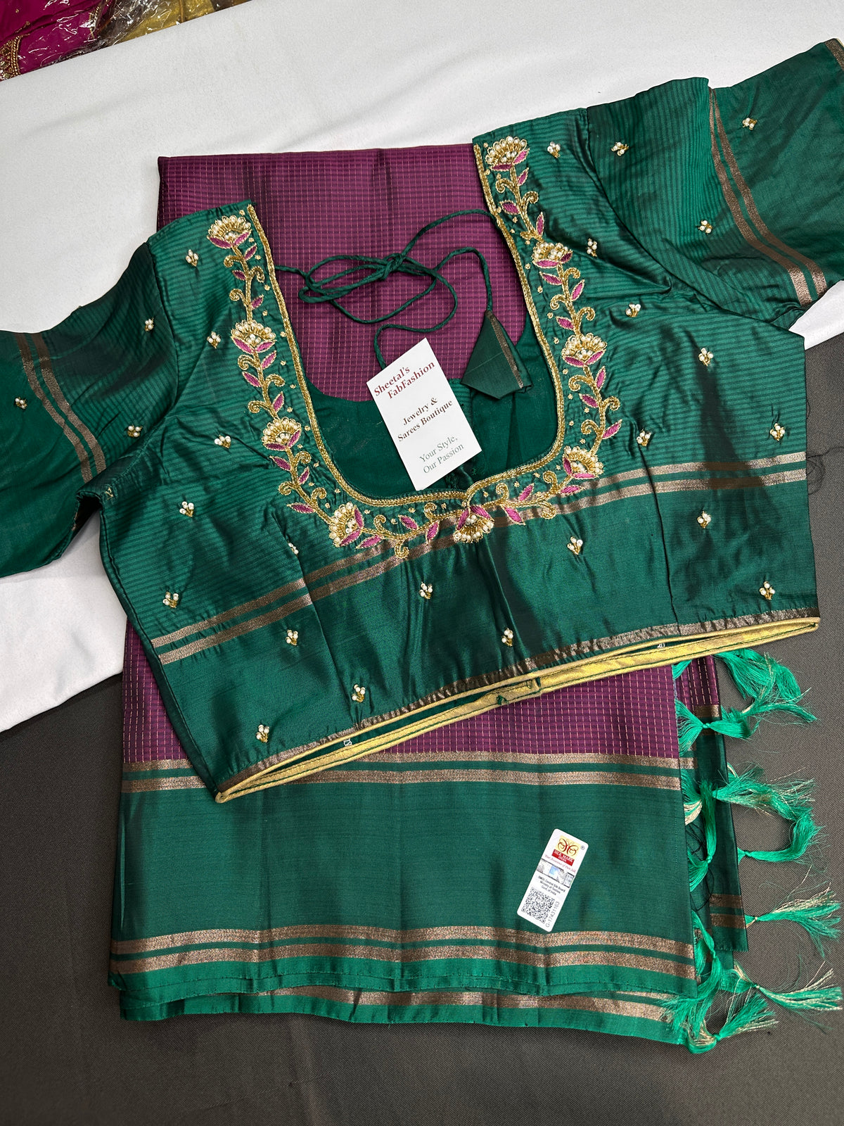 Handloom Pure Silk Mark Certified Purple Checked Saree - SR001112