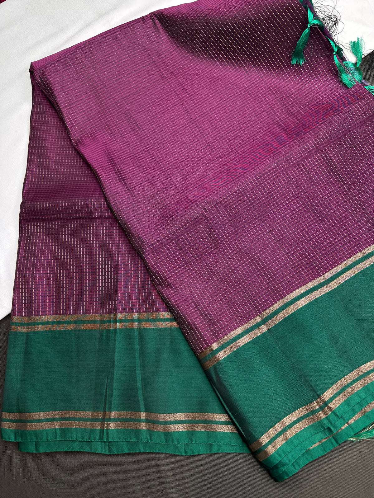 Handloom Pure Silk Mark Certified Purple Checked Saree - SR001112