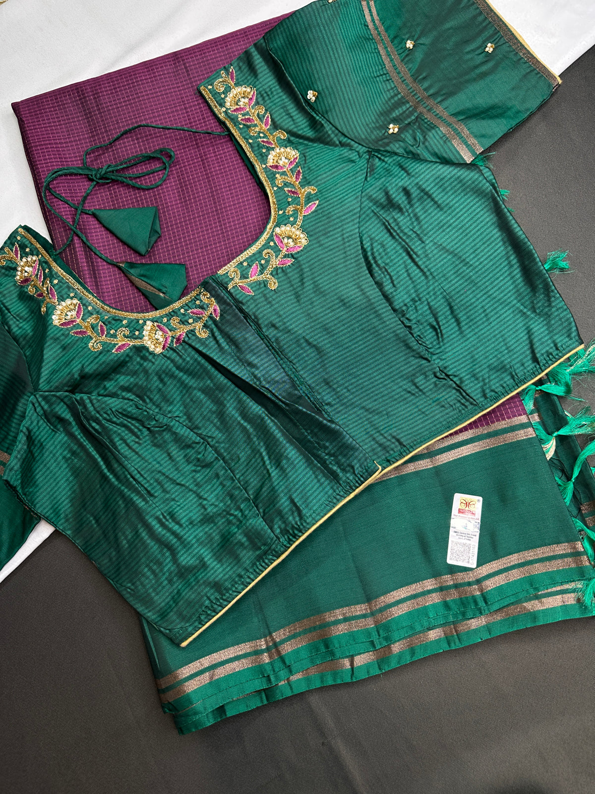Handloom Pure Silk Mark Certified Purple Checked Saree - SR001112