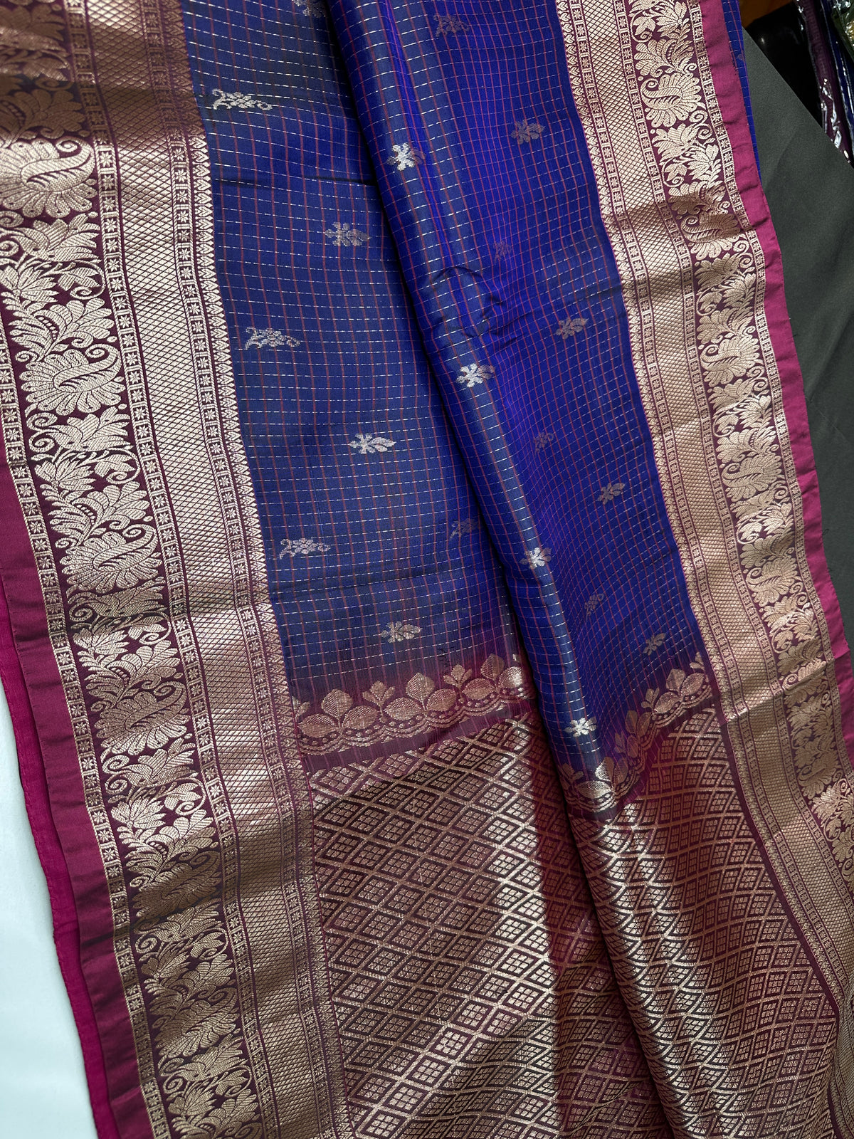 Kanchi Border Vintage Dharamvaram Blue Silk Saree - SR001113