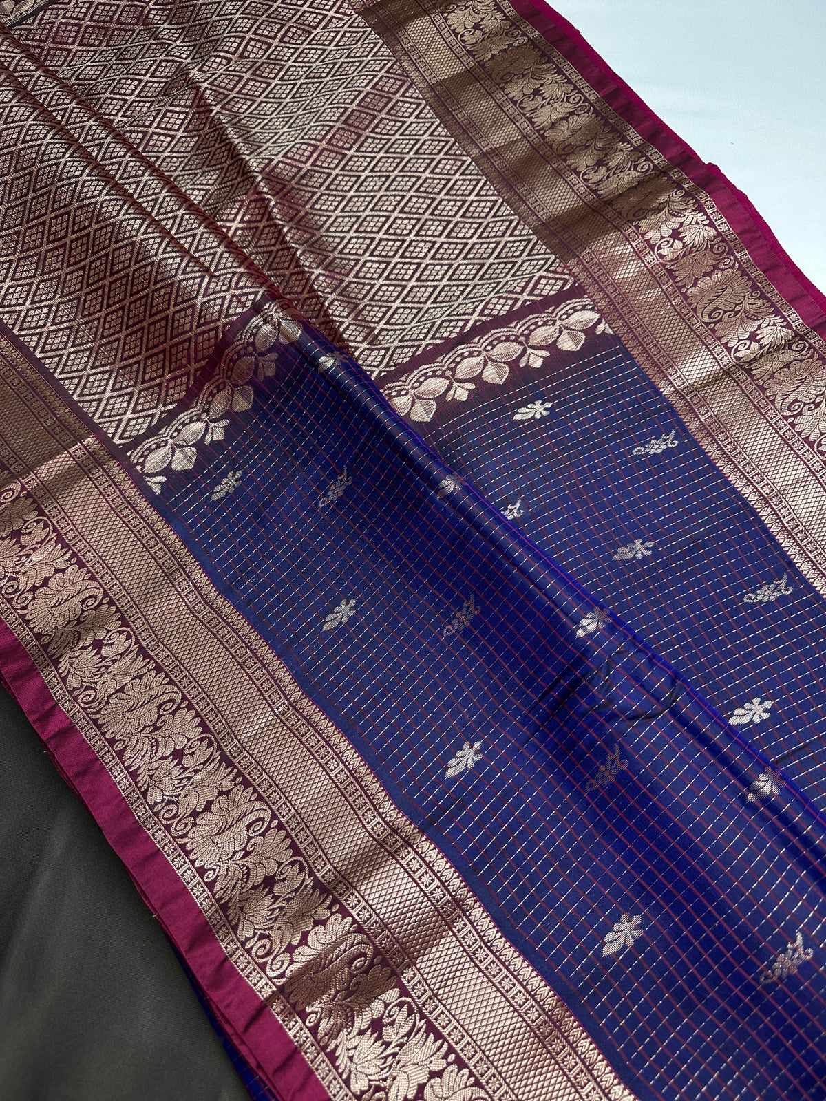 Kanchi Border Vintage Dharamvaram Blue Silk Saree - SR001113