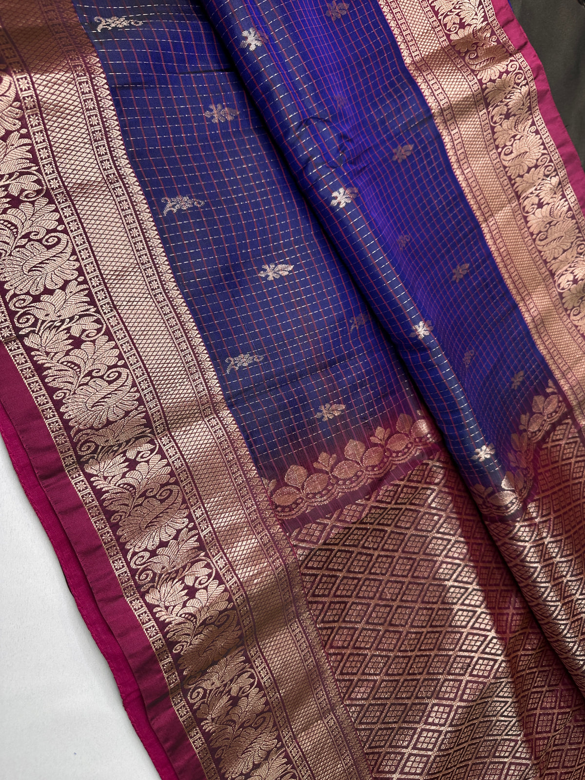 Kanchi Border Vintage Dharamvaram Blue Silk Saree - SR001113