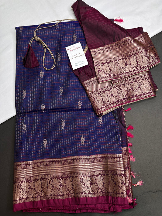 Kanchi Border Vintage Dharamvaram Blue Silk Saree - SR001113