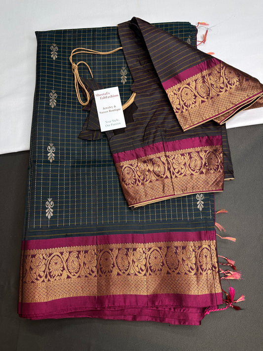Kanchi Border Vintage Dharamvaram Green Silk Saree - SR001114