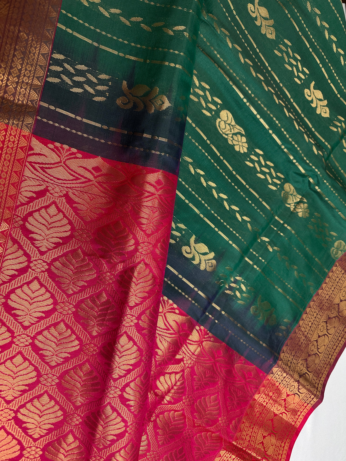 Dharmavaram Pattu Green Pink Semi Silk Saree - SR001115