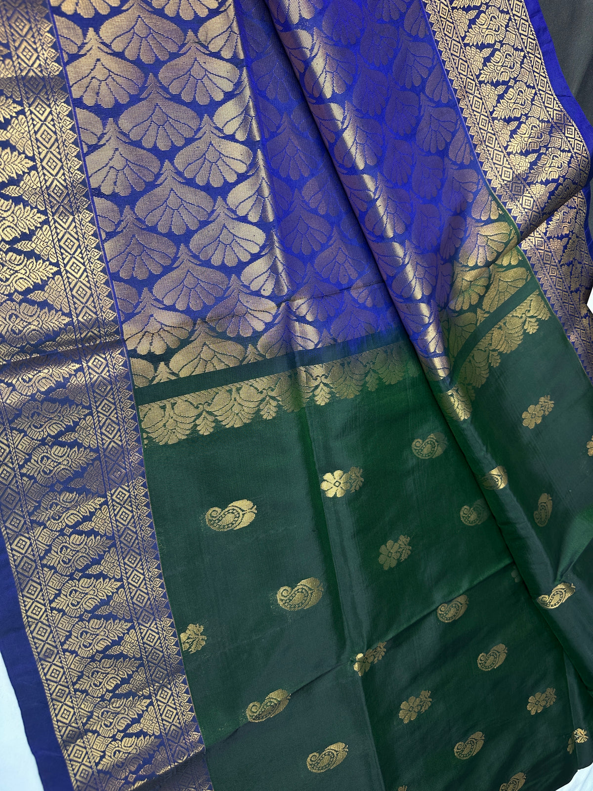 Dharmavaram Pattu Green Blue Semi Silk Saree - SR001116
