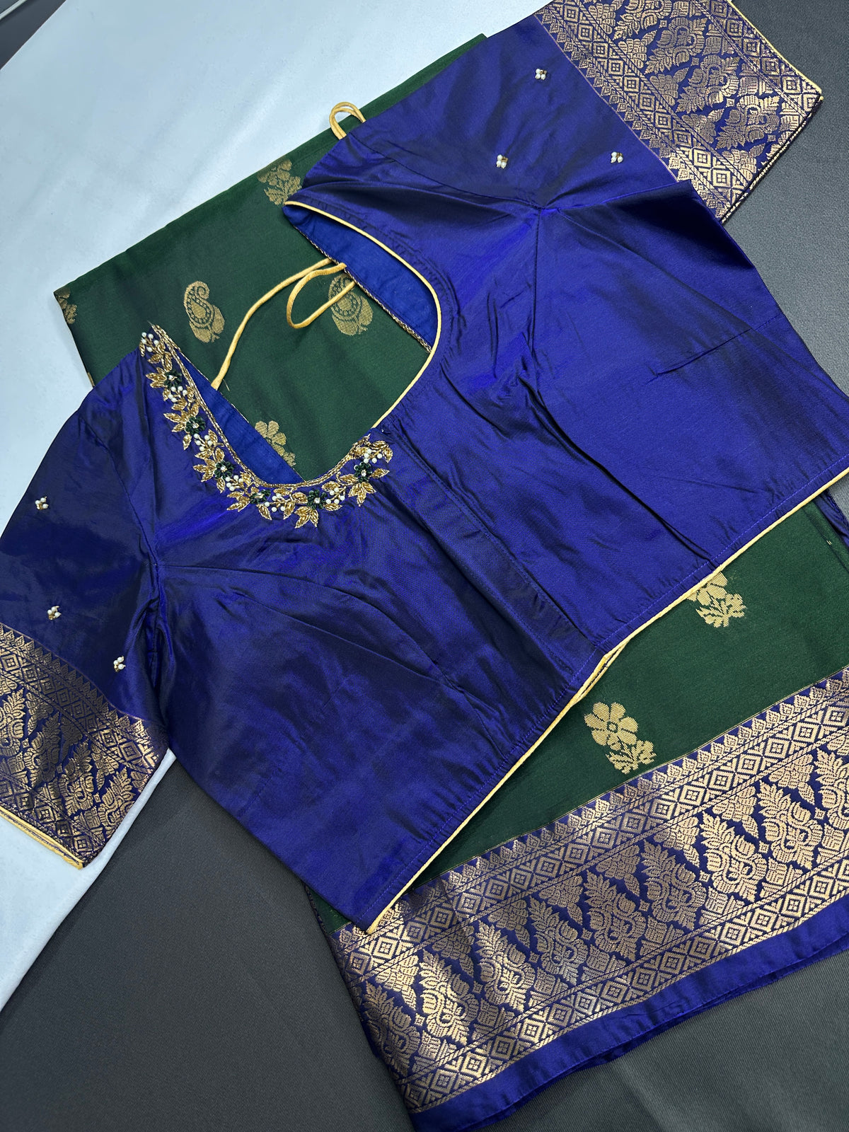 Dharmavaram Pattu Green Blue Semi Silk Saree - SR001116