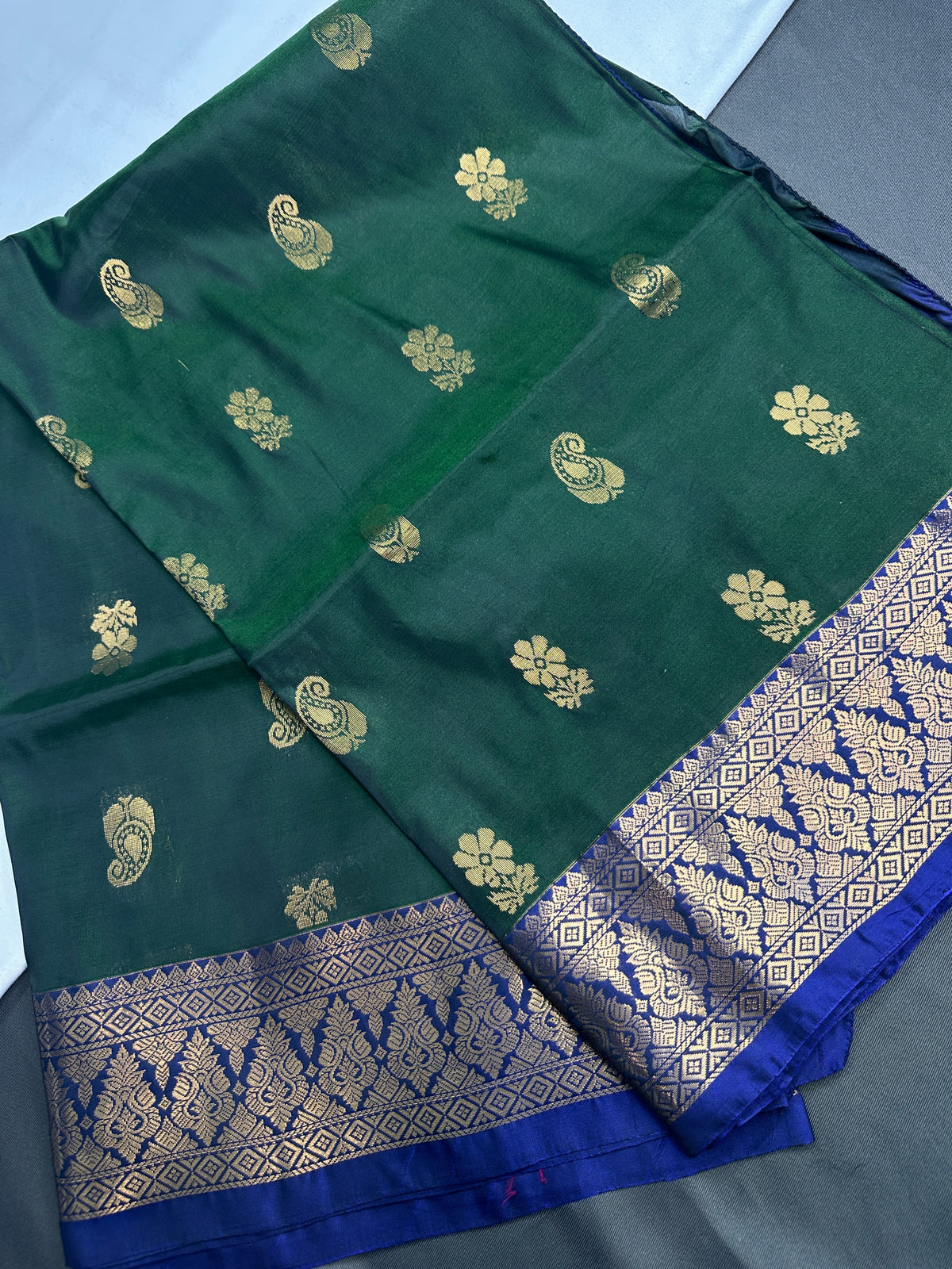 Dharmavaram Pattu Green Blue Semi Silk Saree - SR001116