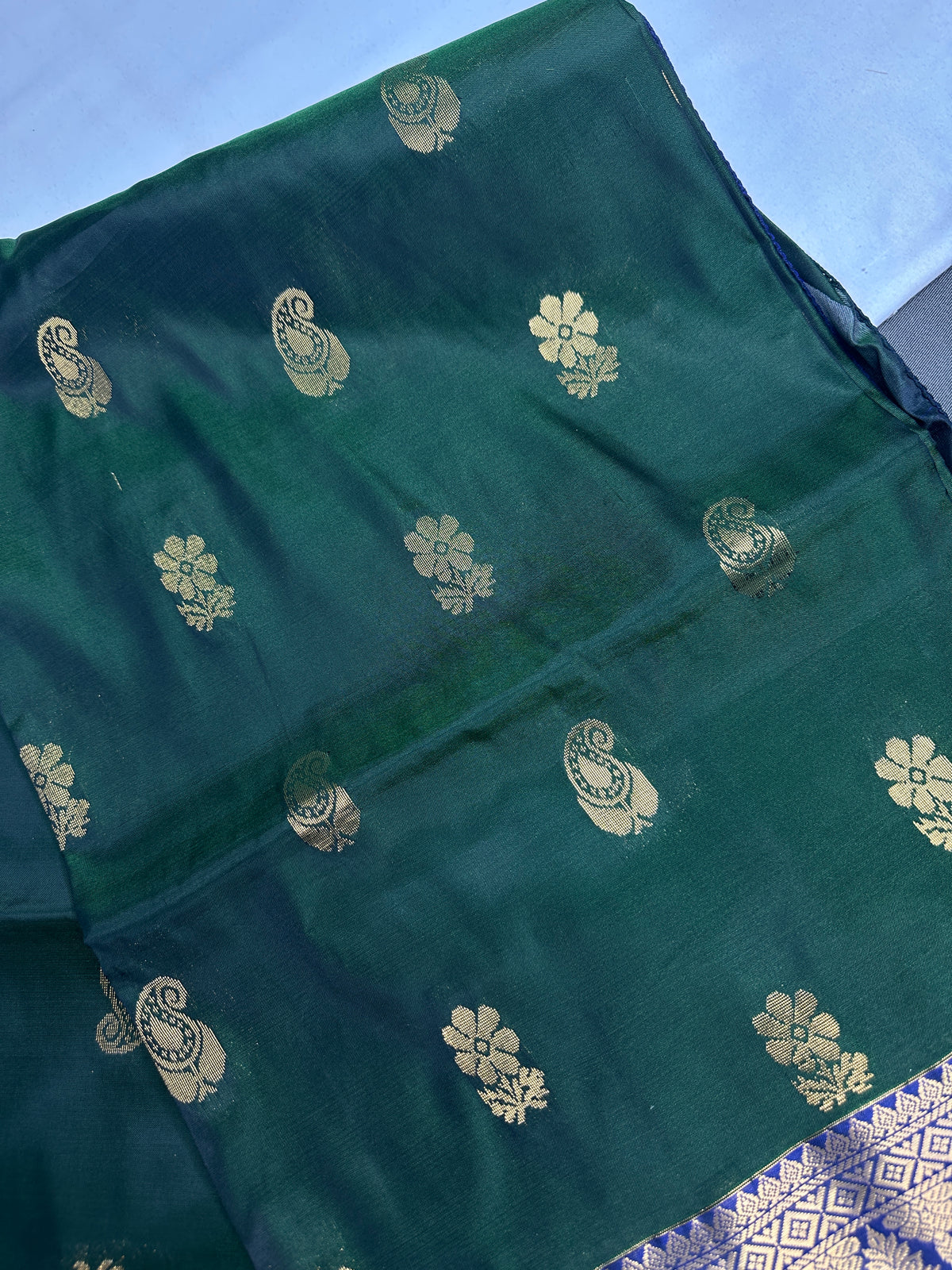 Dharmavaram Pattu Green Blue Semi Silk Saree - SR001116
