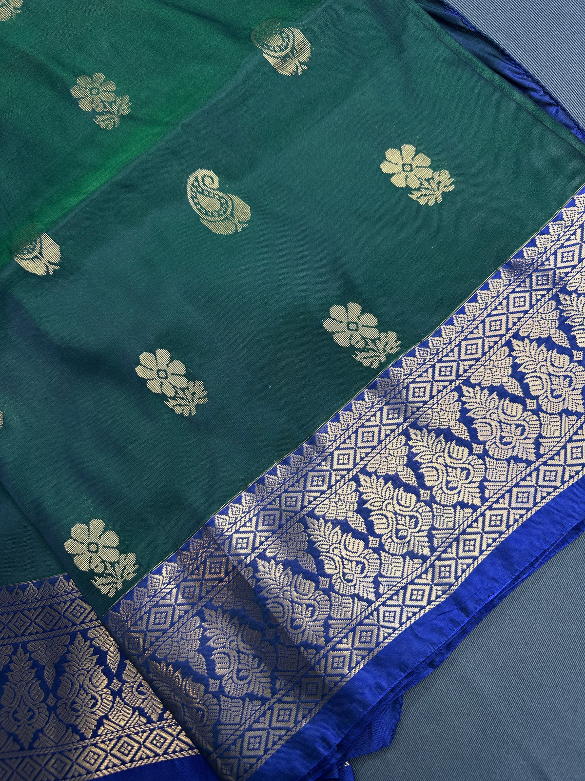 Dharmavaram Pattu Green Blue Semi Silk Saree - SR001116