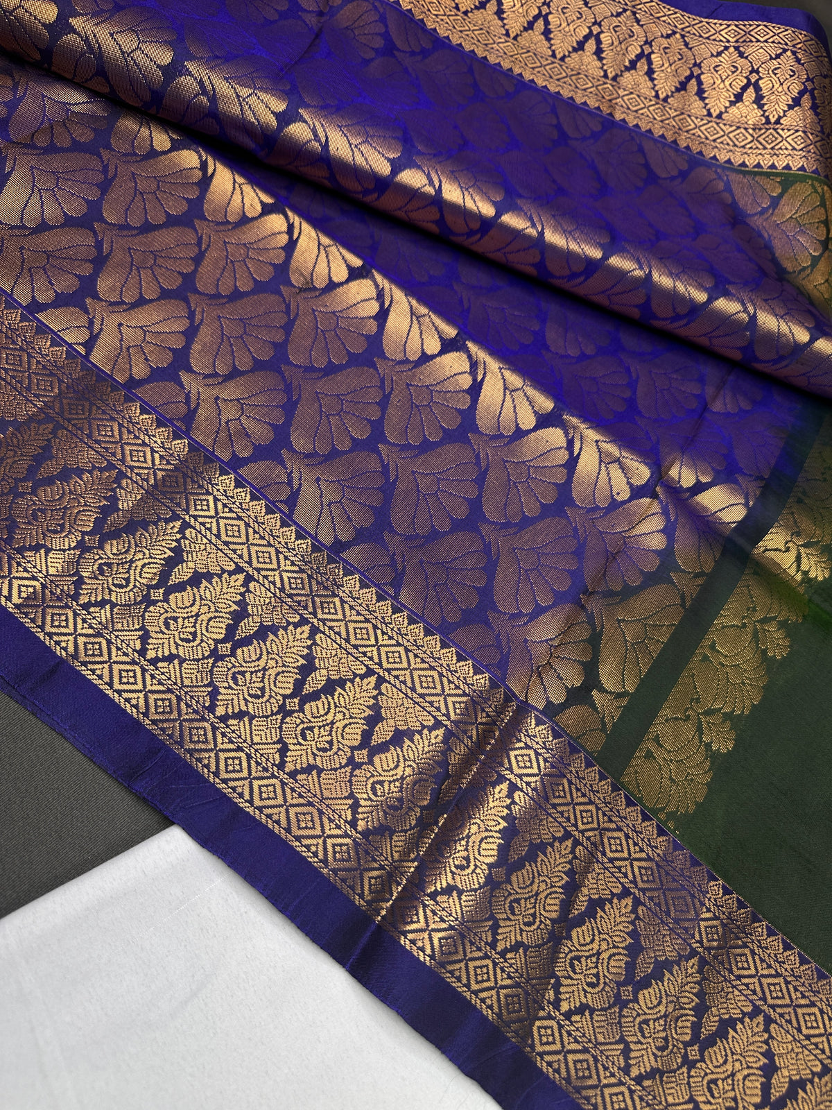 Dharmavaram Pattu Green Blue Semi Silk Saree - SR001116