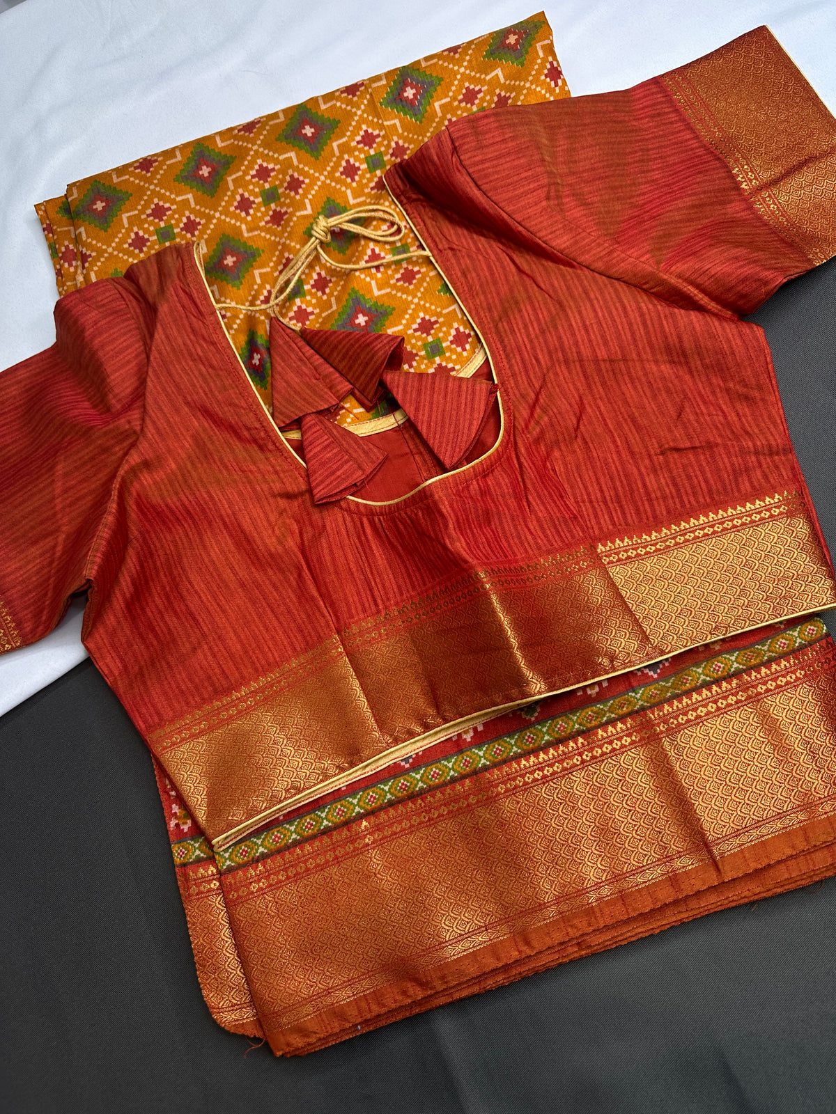 Mustard Orange Patola Ikkat Lightweight Silk Saree - SR001119