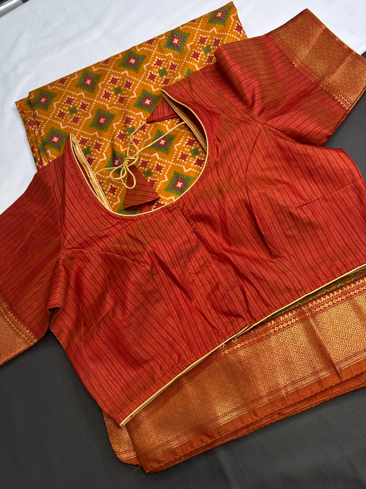 Mustard Orange Patola Ikkat Lightweight Silk Saree - SR001119