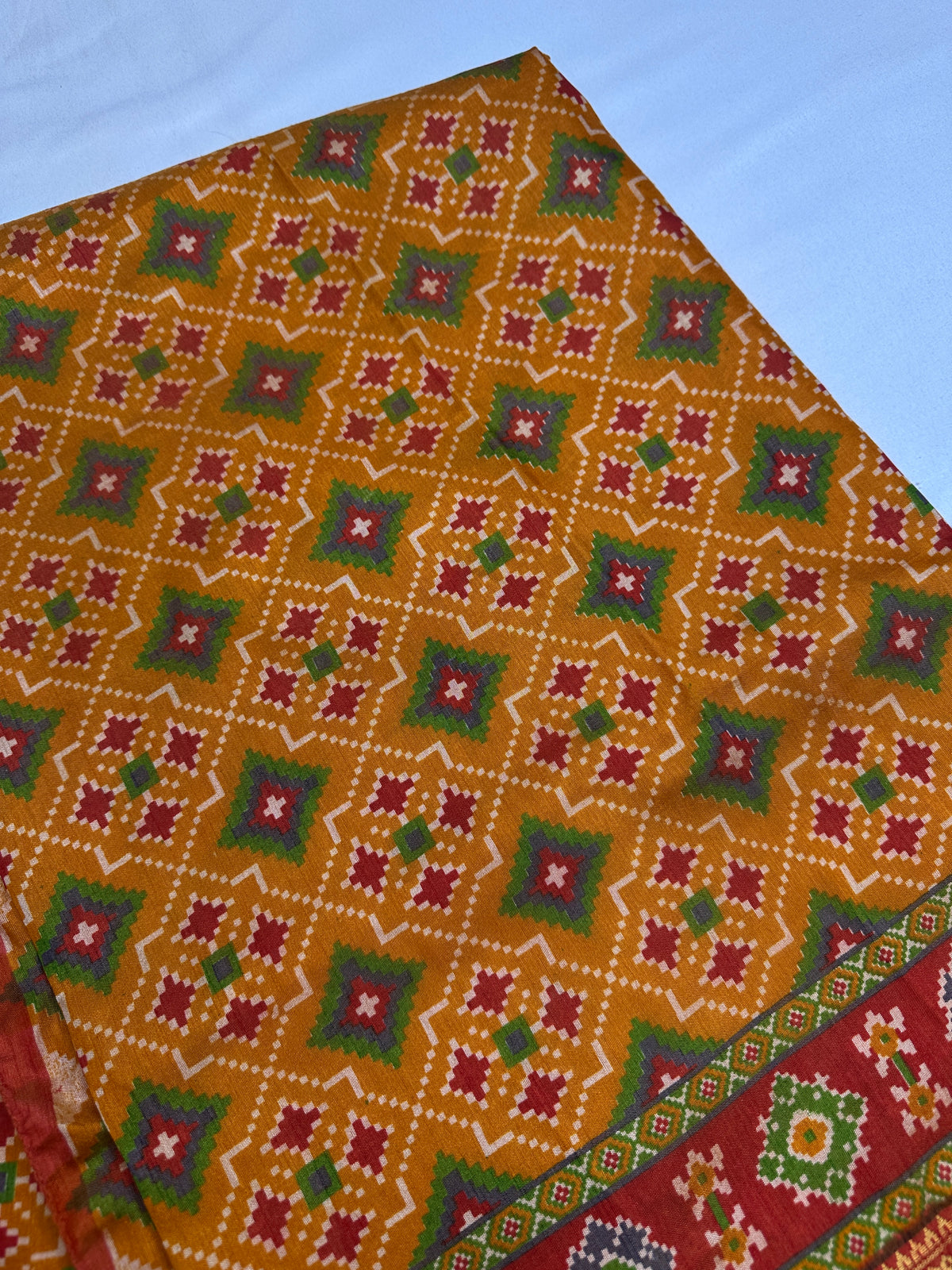 Mustard Orange Patola Ikkat Lightweight Silk Saree - SR001119
