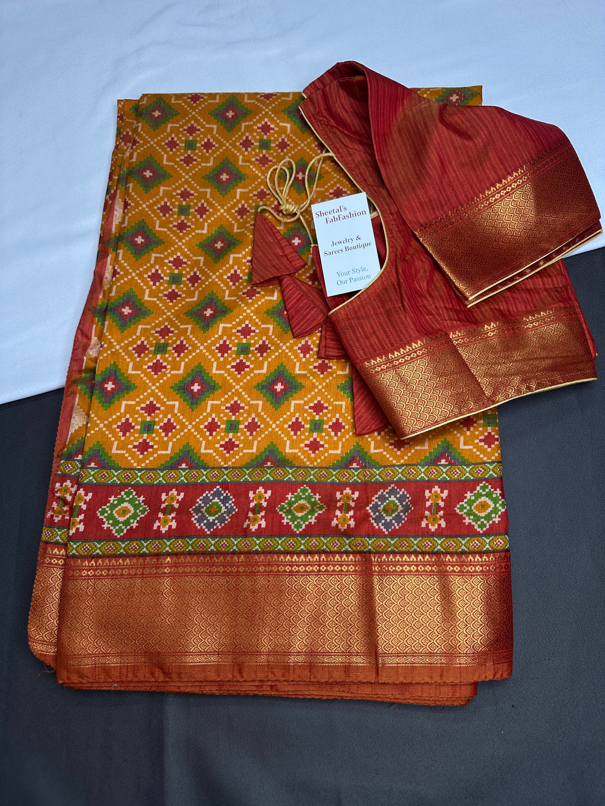 Mustard Orange Patola Ikkat Lightweight Silk Saree - SR001119