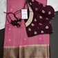 Pink Checks Butta Zari Weaving Raw Mango Saree | SR001120
