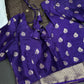 Brown Checks Butta Purple Zari Weaving Raw Mango Saree | SR001121