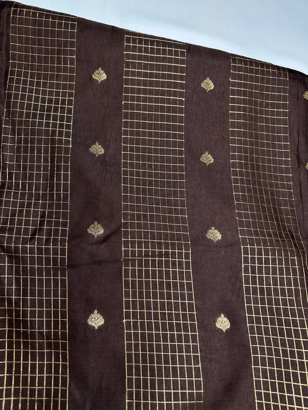 Brown Checks Butta Purple Zari Weaving Raw Mango Saree | SR001121