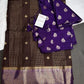 Brown Checks Butta Purple Zari Weaving Raw Mango Saree | SR001121