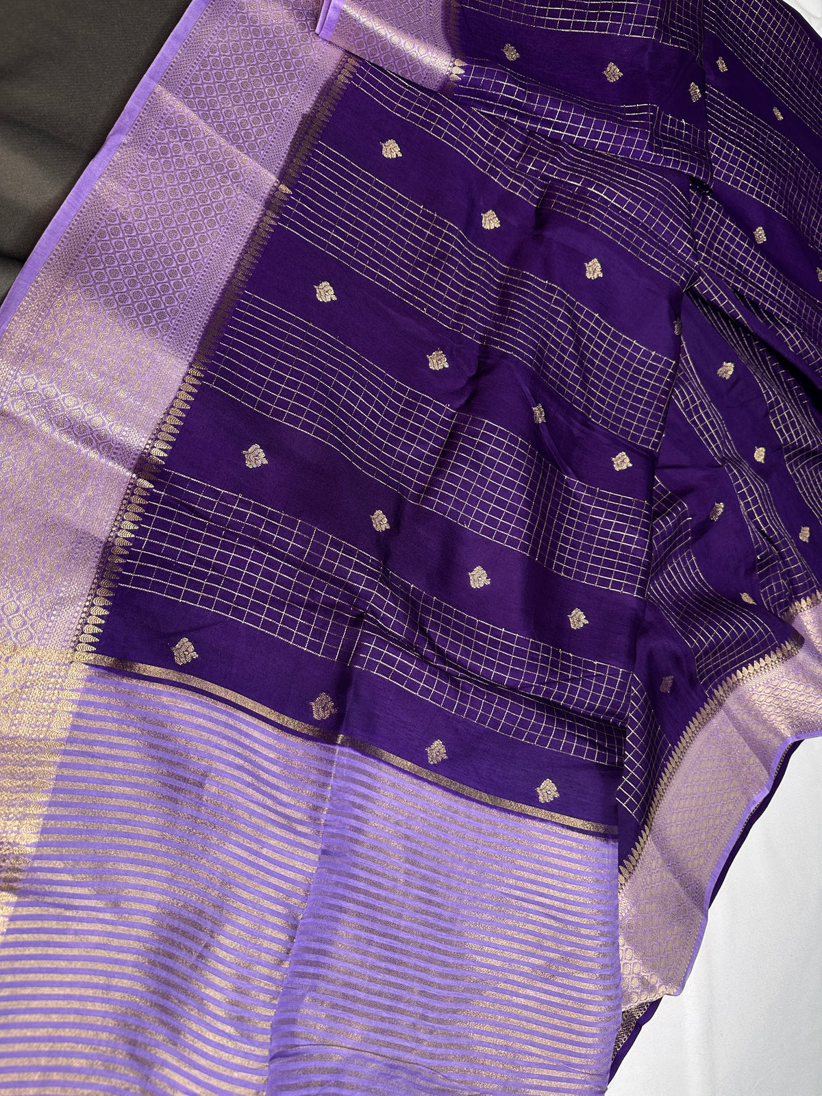 Purple Checks Butta Zari Weaving Raw Mango Saree | SR001122
