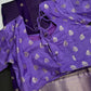 Purple Checks Butta Zari Weaving Raw Mango Saree | SR001122