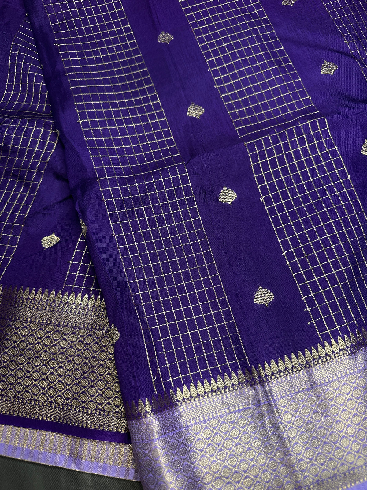 Purple Checks Butta Zari Weaving Raw Mango Saree | SR001122