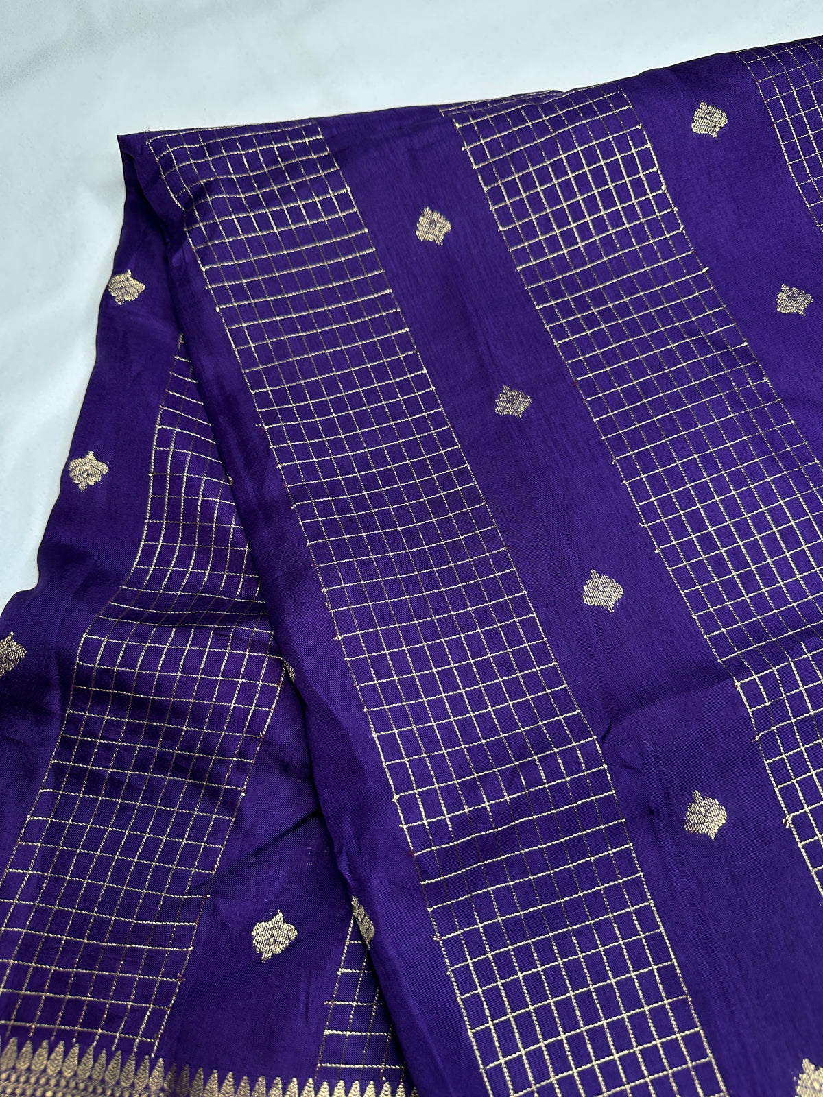 Purple Checks Butta Zari Weaving Raw Mango Saree | SR001122