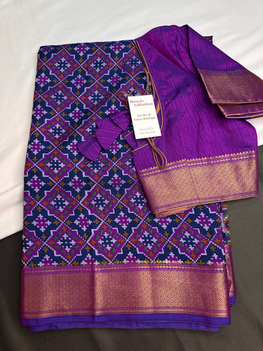 Purple Patola Ikkat Lightweight Silk Saree | SR001124